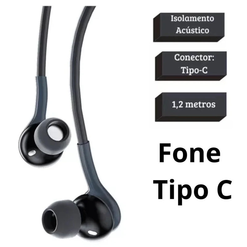 Fone De Ouvido Com Fio Tipo C e Microfone Fone Pra Samsung  Android