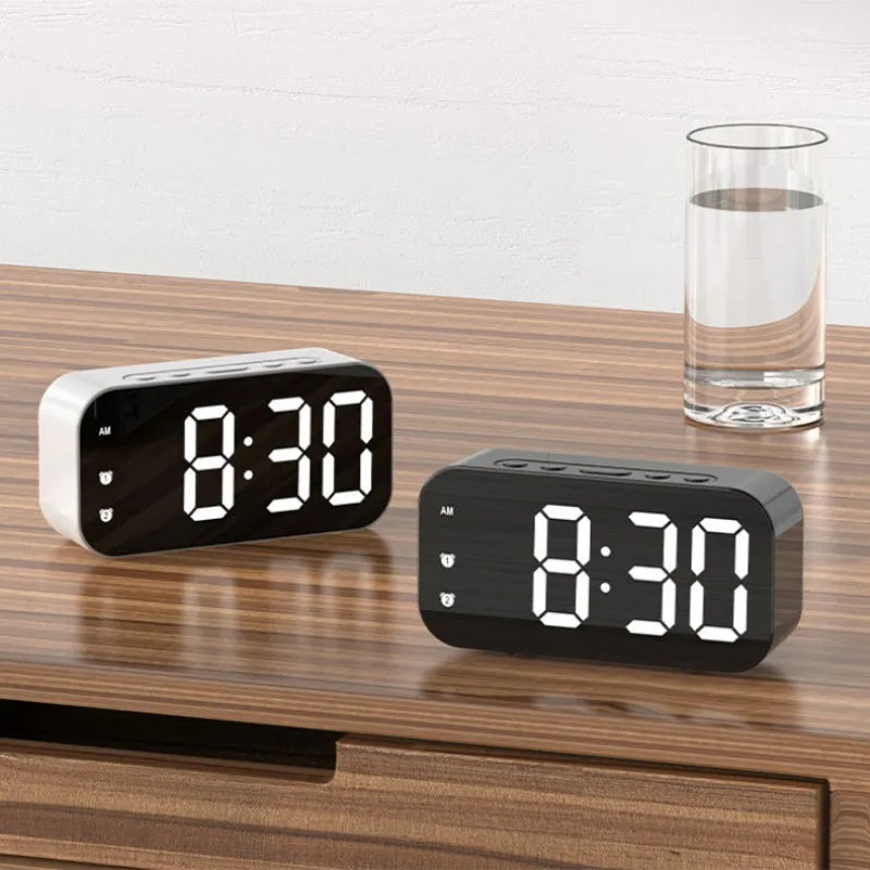 Voice Control Digital Alarm Clock Temperature Dual Alarms Snooze Table Clock 3 Levels Brightness Adjustment 12/24H LED Clock