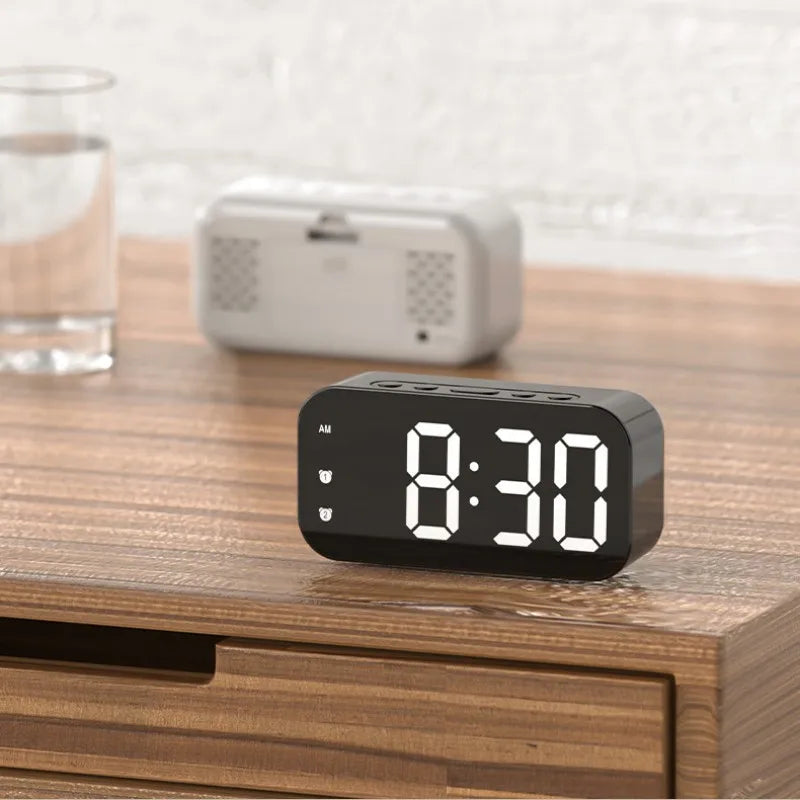 Voice Control Digital Alarm Clock Temperature Dual Alarms Snooze Table Clock 3 Levels Brightness Adjustment 12/24H LED Clock