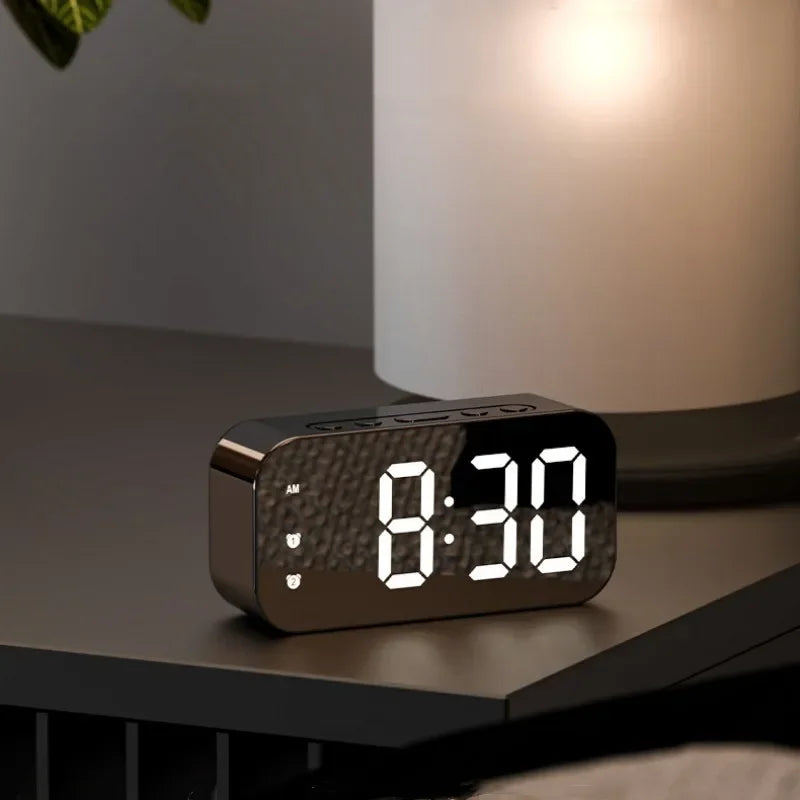 Voice Control Digital Alarm Clock Temperature Dual Alarms Snooze Table Clock 3 Levels Brightness Adjustment 12/24H LED Clock